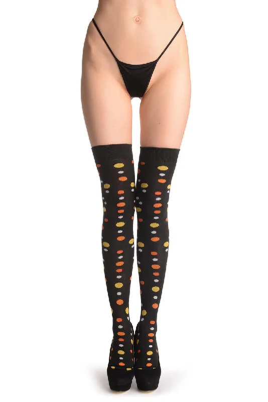 Yellow, Orange & White Dots On Black